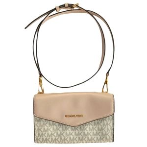 Michael Kors Signature Logo Monogram Mini Leather Crossbody Bag Pink White